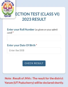 JNV Result 2023 Class 6